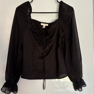 Topshop Black Ruched Ruffled Blouse
